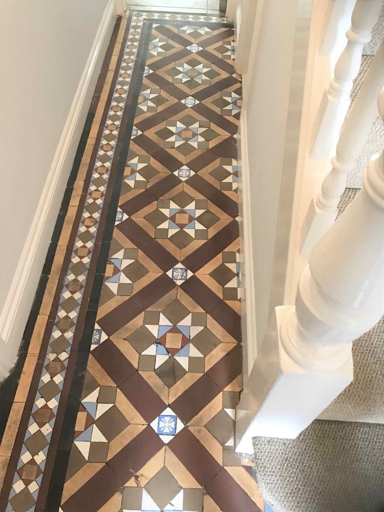 Victorian Tiled hallway floor after cleaning Swansea