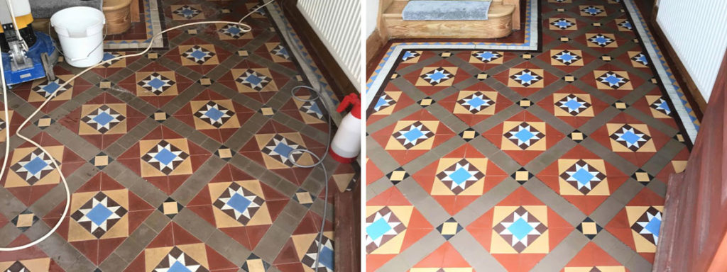 Victorian Hallway Floor Tiles Before and After Cleaning The Mumbles