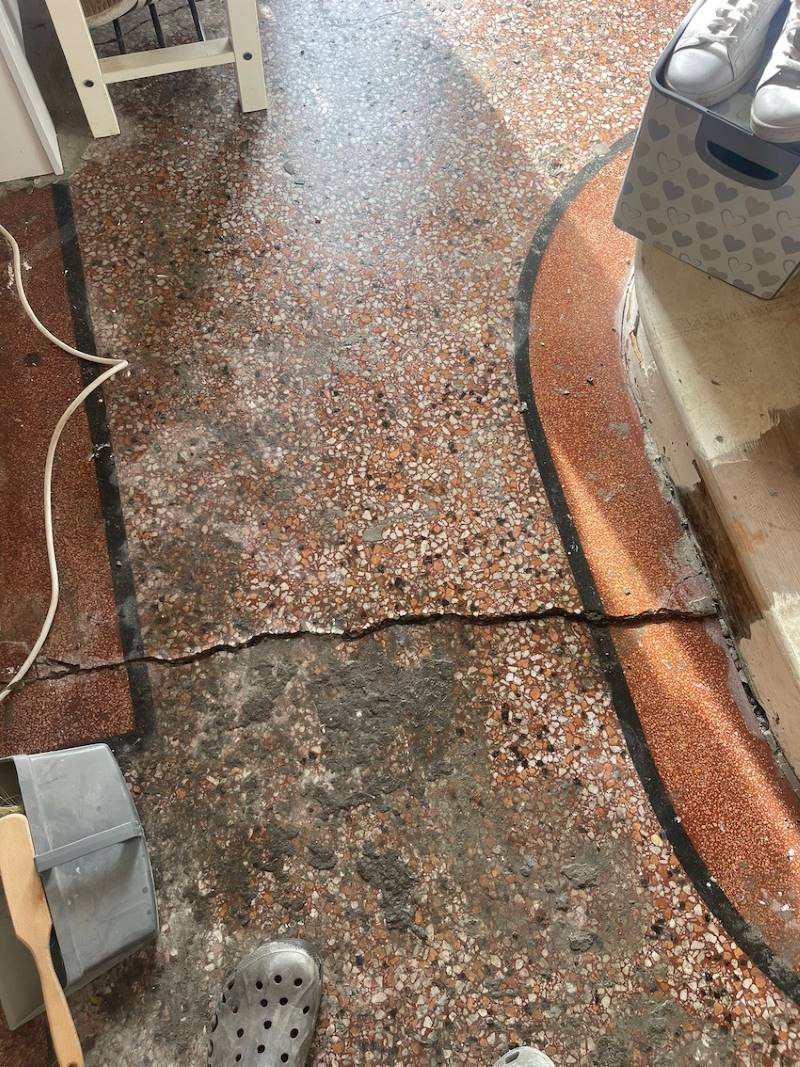 Cracked Terrazzo Hallway Floor Before Restoration Pontarddulais Swansea Cracked Terrazzo Hallway Floor Before Restoration Pontarddulais Swansea