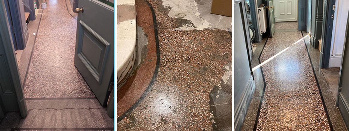 Cracked Terrazzo Hallway Floor Restored in Pontarddulais